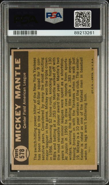 Mickey Mantle 1961 Topps All Star #578 PSA 6