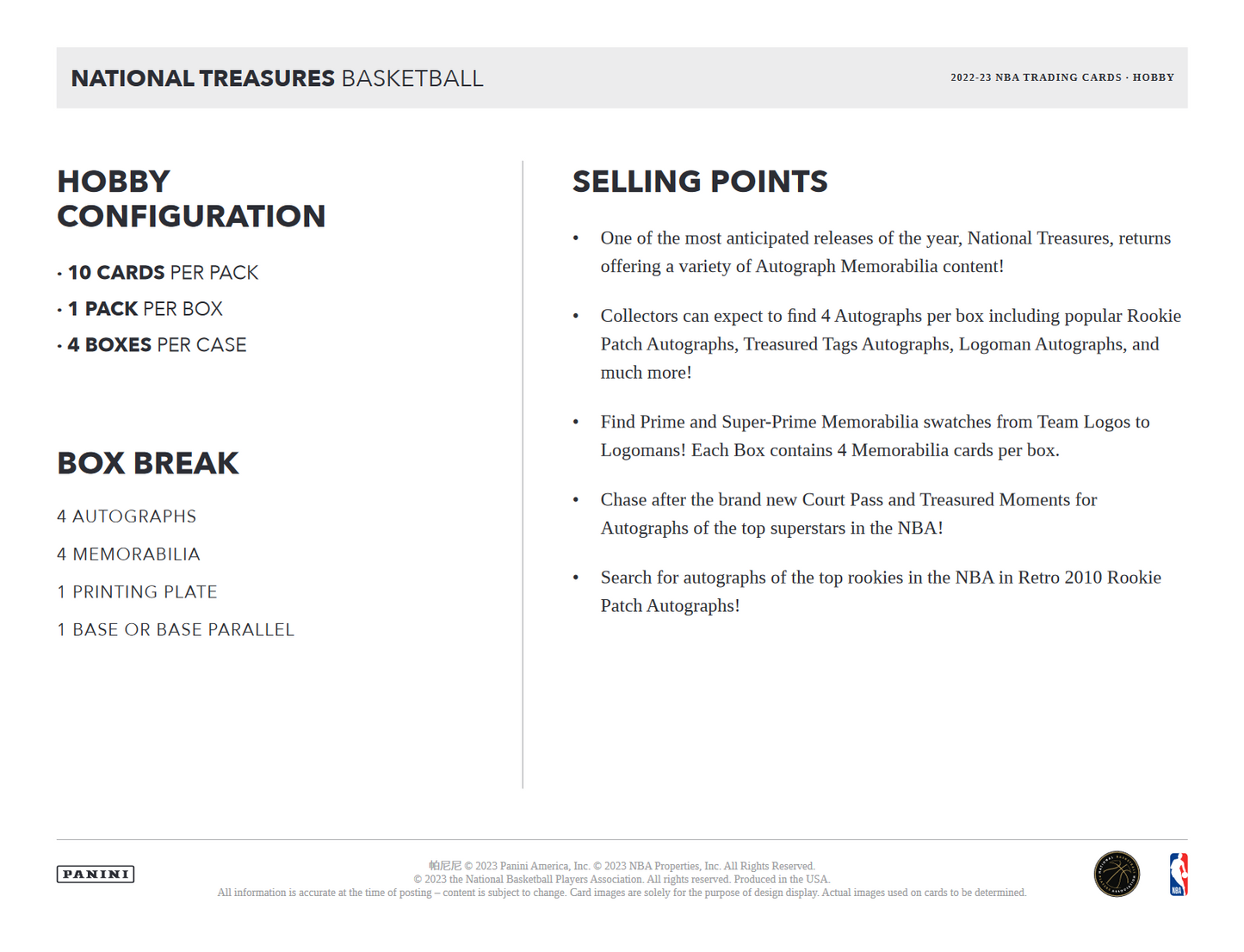 2022-23 Panini National Treasures Basketball Hobby 4 Box Case