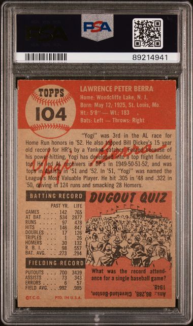 Yogi Berra 1953 Topps #104 PSA 6