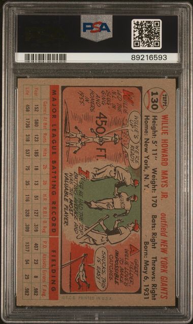 Willie Mays 1956 Topps Gray Back #130 PSA 7