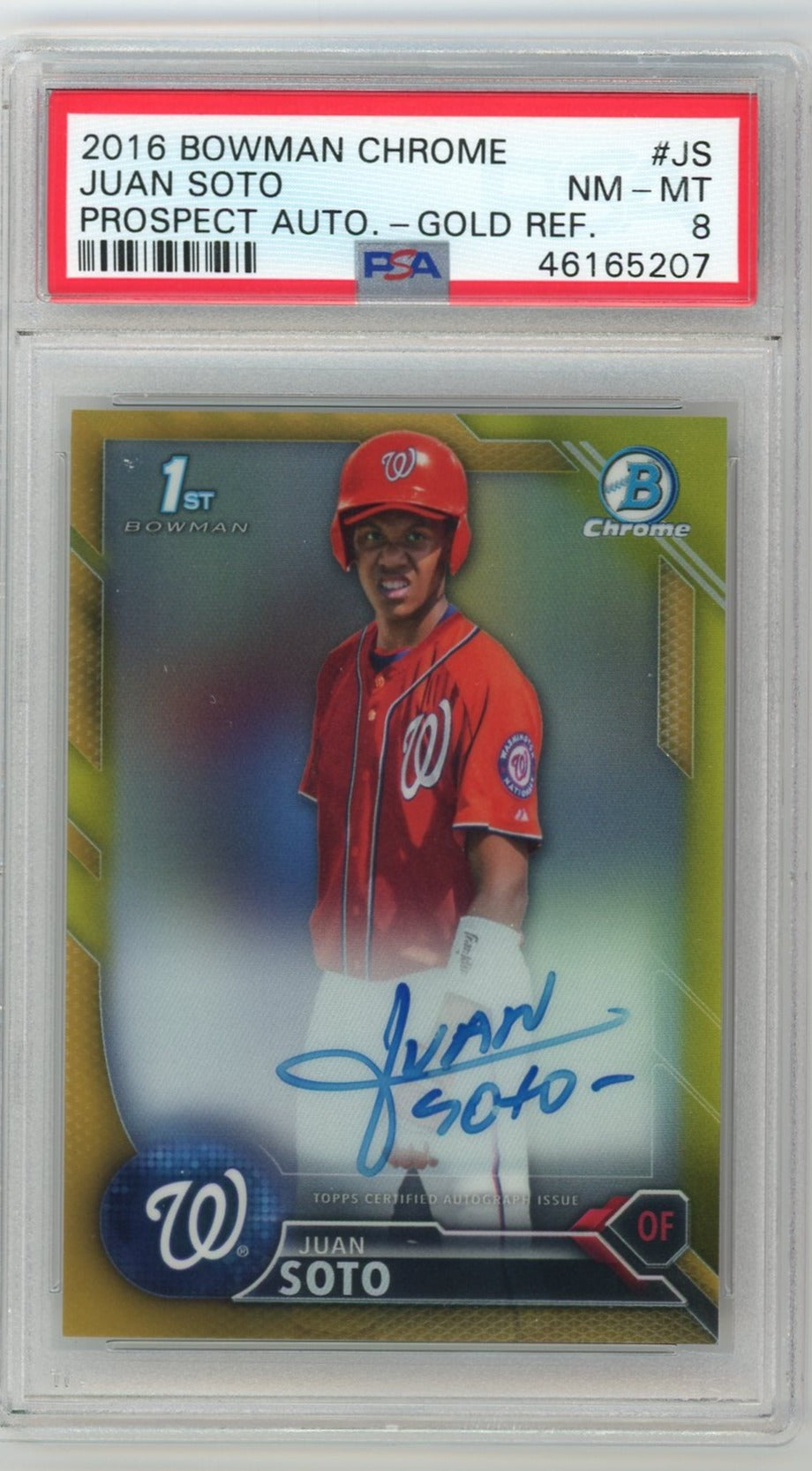 2016 Bowman Chrome Prospect Auto Gold /50 Ref Juan Soto PSA 8