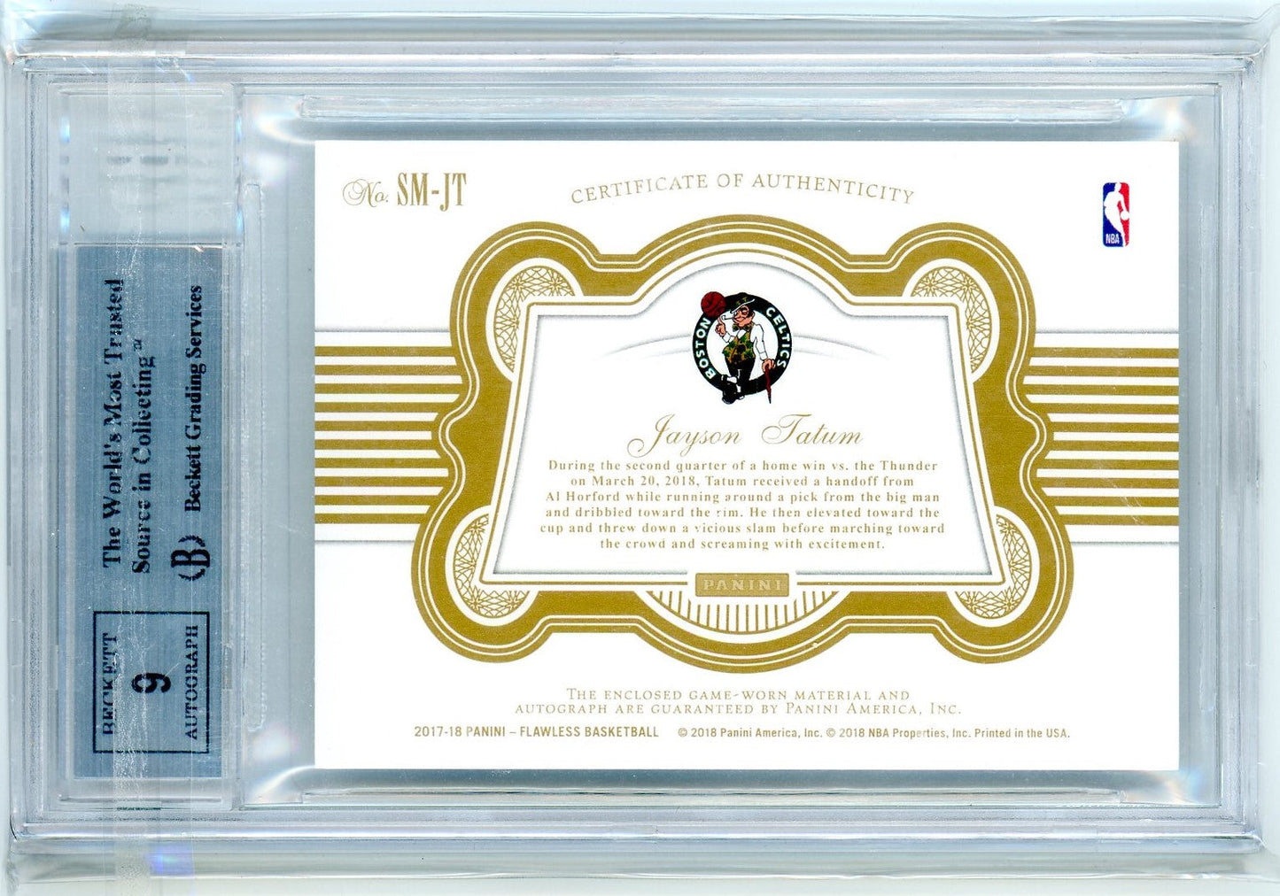 Jayson Tatum 2017 Panini Flawless Signature Prime Materials Gold 1/10 BGS 9