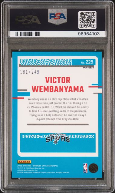 Victor Wembanyama 2023-24 Donruss Optic Premium Box Set #'d 181/249 PSA 10 RC