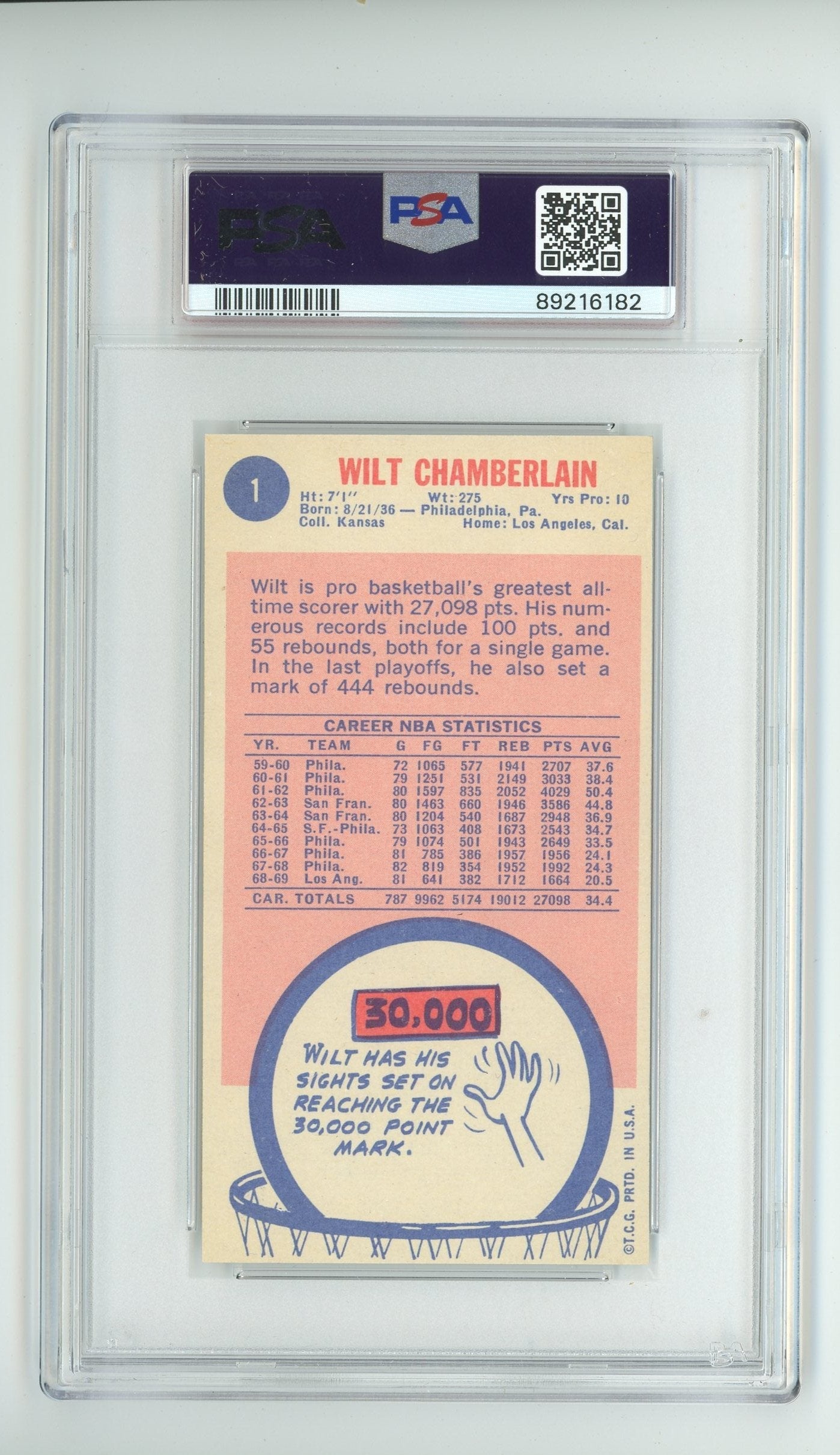 Wilt Chamberlain 1969 Topps #1 PSA 7