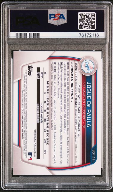 Josue De Paula 2023 Bowman Chrome Prospects Red Lava Refractor #'d 5/5 PSA 9