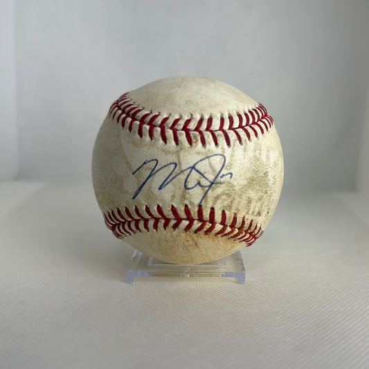 Mike Trout Autographed MLB Game Used Single Career Hit 908 RBI 489 09/20/16