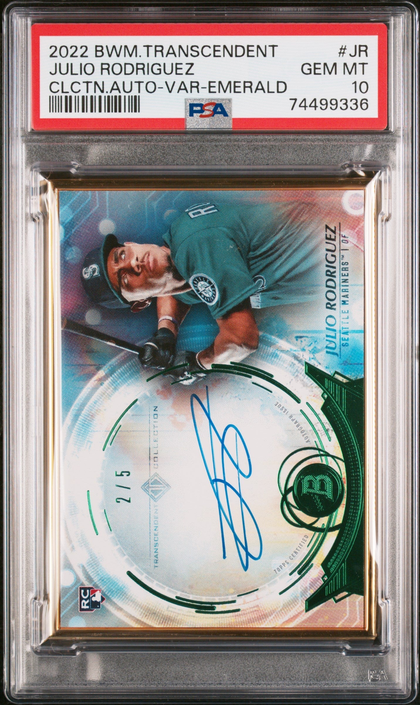 Julio Rodriguez 2022 Bowman Transcendent RC 2/5 Emerald Variation #JR PSA 10