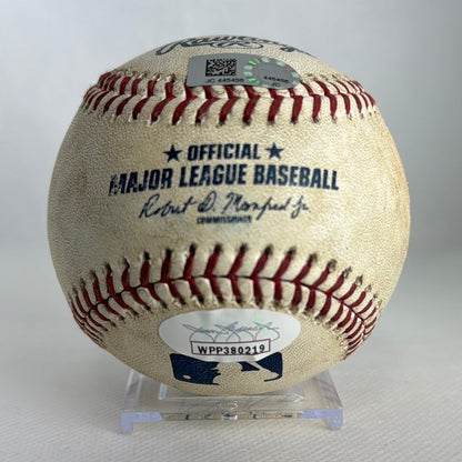 Ronald Acuna Jr. Autographed MLB Game Used Double Career Hit 85 Double 20 08/24/18