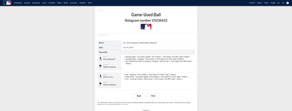 Stephen Strasburg MLB Game Used NLCS Strikeout #50 Baseball 10/14/19 Nationals