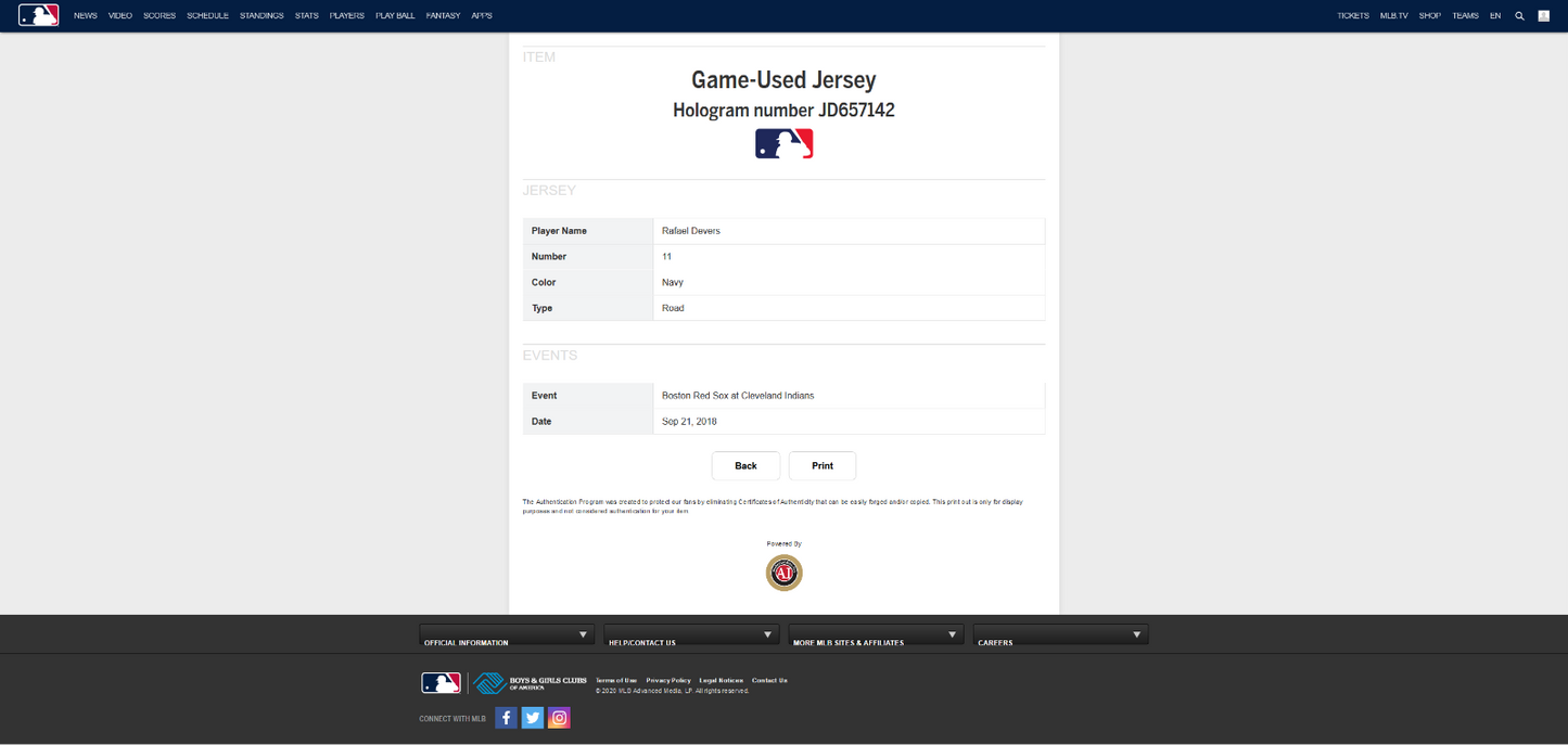 RAFAEL DEVERS MLB GAME USED 2018 RED SOX JERSEY 9/21/2018 Career HR #28