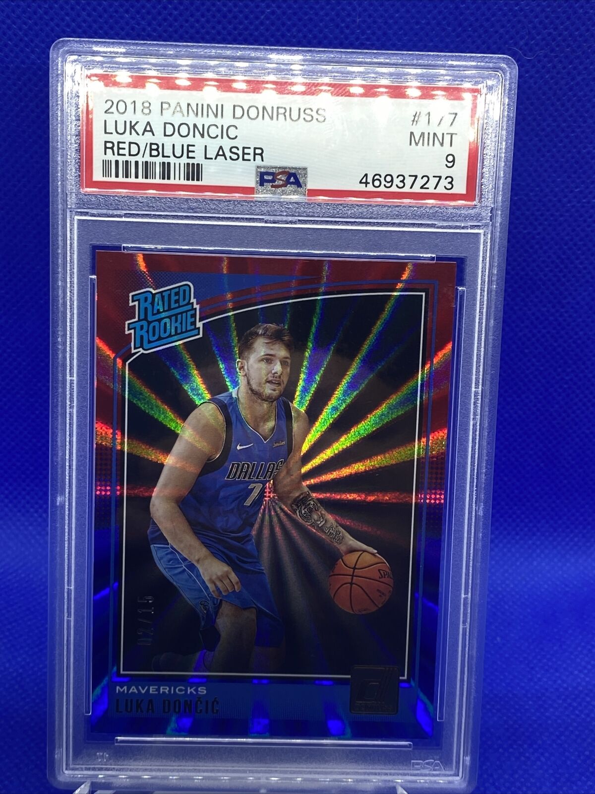 2018 Donruss Holo Red and Blue Laser Luka Doncic ROOKIE RC /15 PSA 9