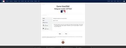 Nick Senzel MLB Game Used Single Baseball 5/31/19 Career Hit #30 Reds