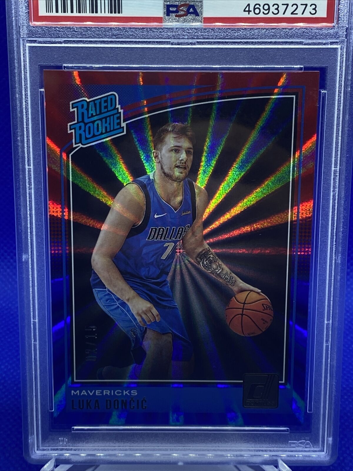 2018 Donruss Holo Red and Blue Laser Luka Doncic ROOKIE RC /15 PSA 9
