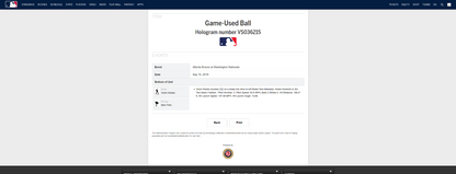 Victor Robles MLB Game Used Double Baseball 9/15/19 Career Double #36 Hit #150