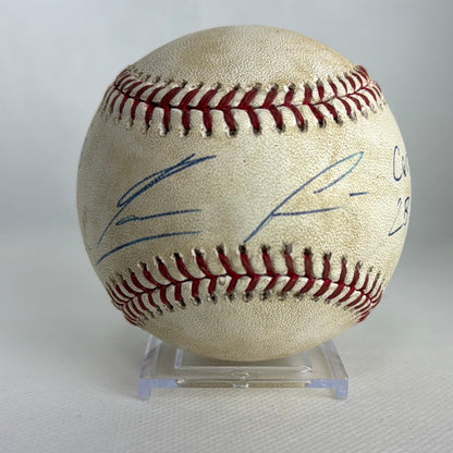 Ronald Acuna Jr. Autographed MLB Game Used Double Career Hit 85 Double 20 08/24/18