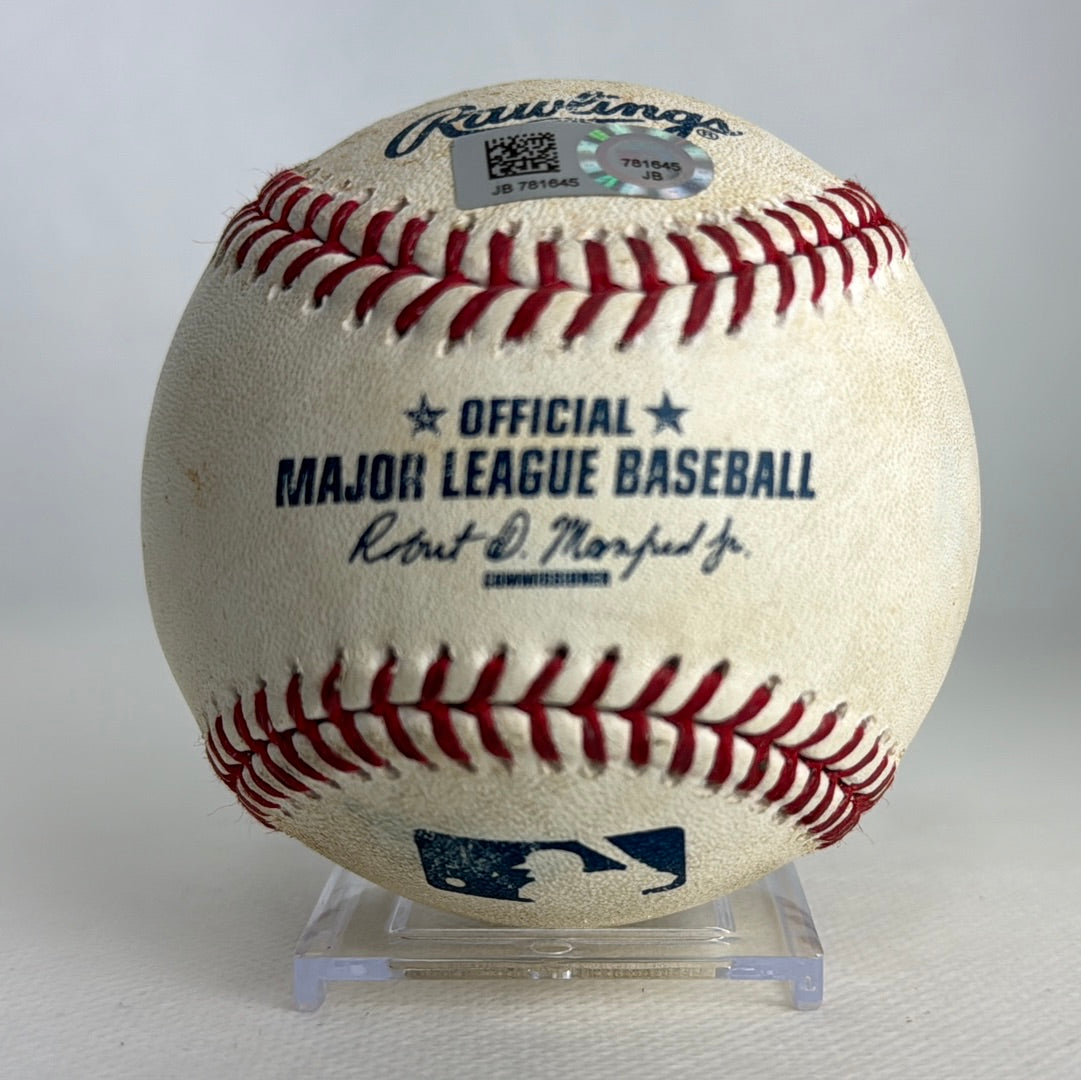 Mike Trout Autographed MLB Game Used Single Career Hit 908 RBI 489 09/20/16