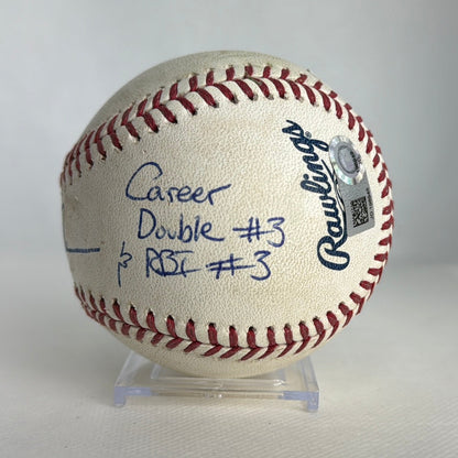 Pete Alonso Autographed MLB Game Used Double Career Hit 6 Double 3 RBI 3 & Brandon Nimmo Single 03/31/19
