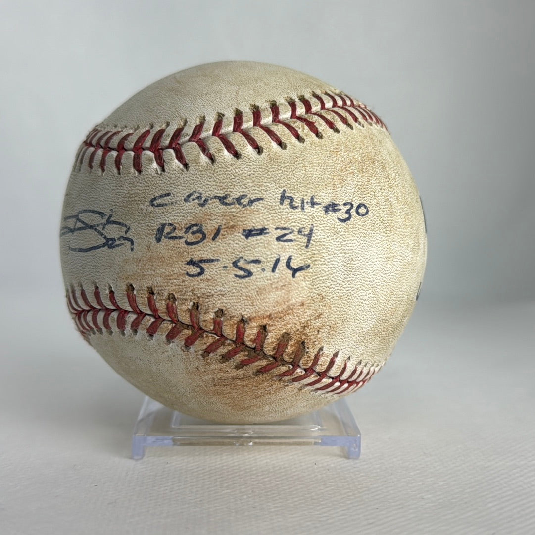 Trevor Story Autographed MLB Game Used Single Career Hit 30 RBI 24 05/05/16