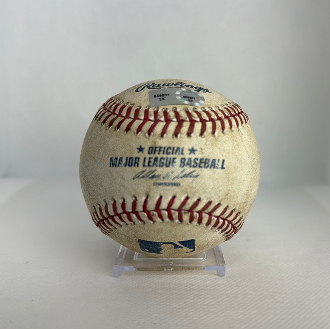 Mike Trout Autographed MLB Game Used Single Career Hit 383 RBI 182 09/06/13