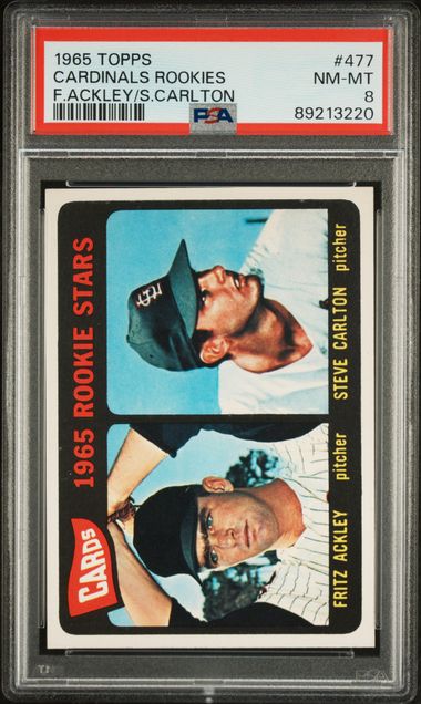 Cardinals Rookies Steve Carlton Fritz Ackley 1965 Topps #477 PSA 8