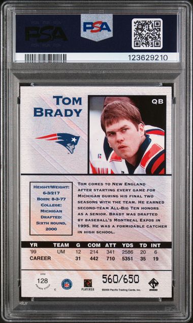 Tom Brady 2000 Pacific Private Stock Retail Rookie #'d 560/650 PSA 8