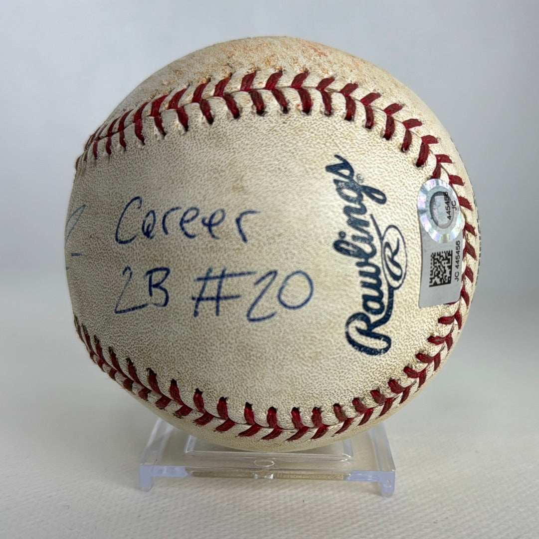 Ronald Acuna Jr. Autographed MLB Game Used Double Career Hit 85 Double 20 08/24/18