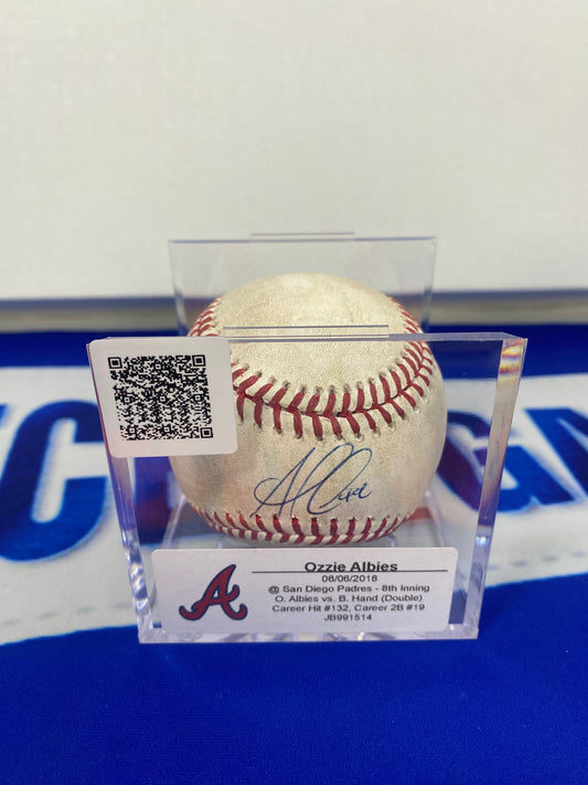 Ozzie Albies Autographed MLB Game Used Double Career Hit 132 Double 19 06/06/18