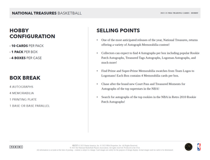 2022-23 Panini National Treasures Basketball Hobby 4 Box Case