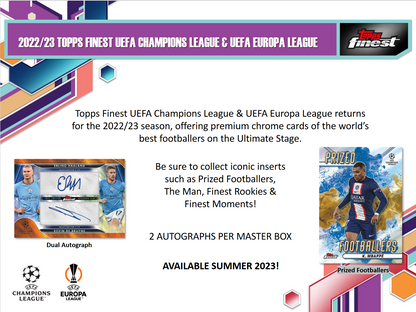 2022-23 Topps Finest UEFA Club Competitions Soccer Hobby 8 Box Case