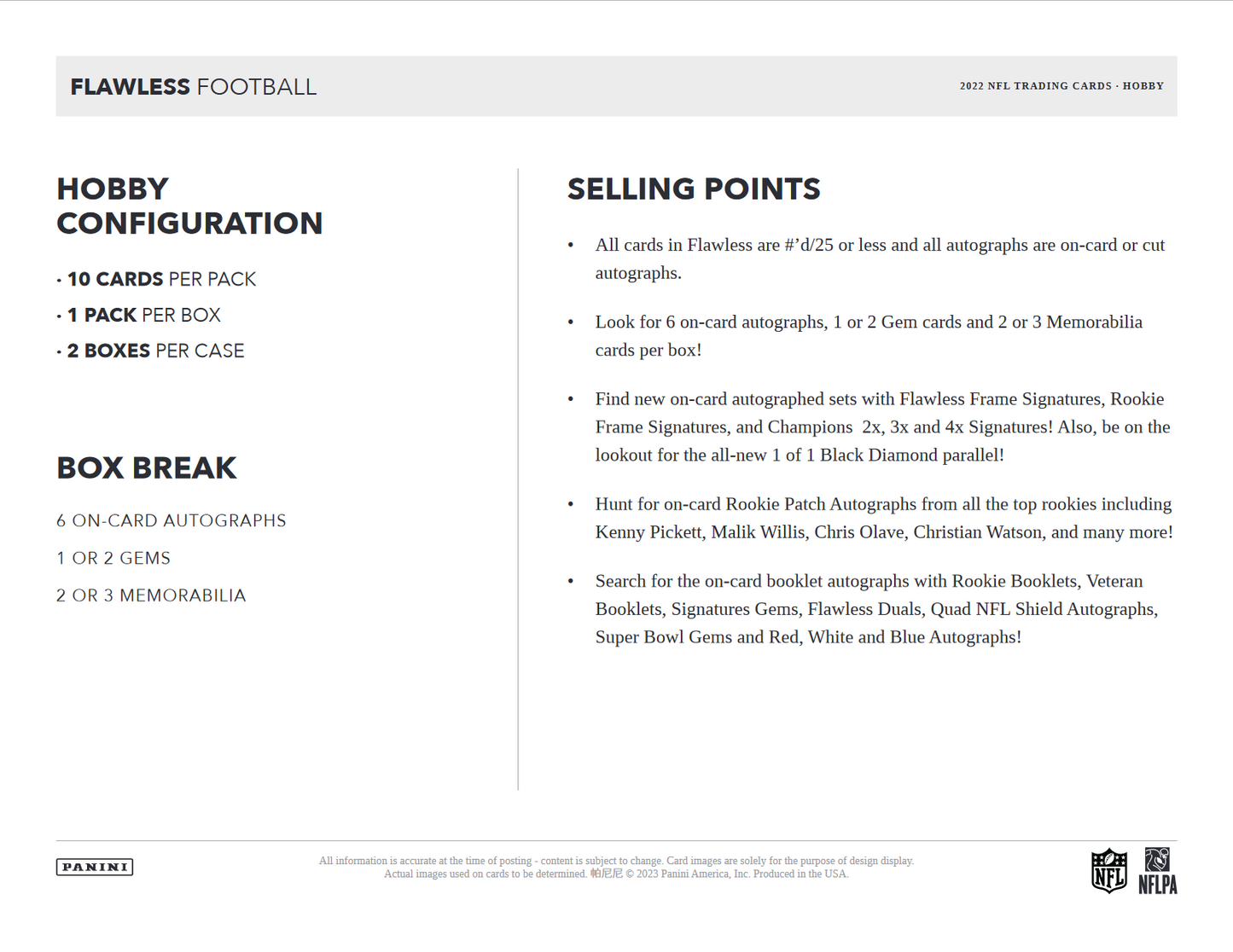 2022 Panini Flawless Football Hobby 2 Box Case