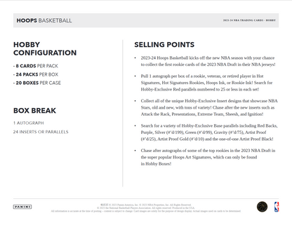 2023-24 Panini NBA Hoops Basketball 20 Hobby Box Case