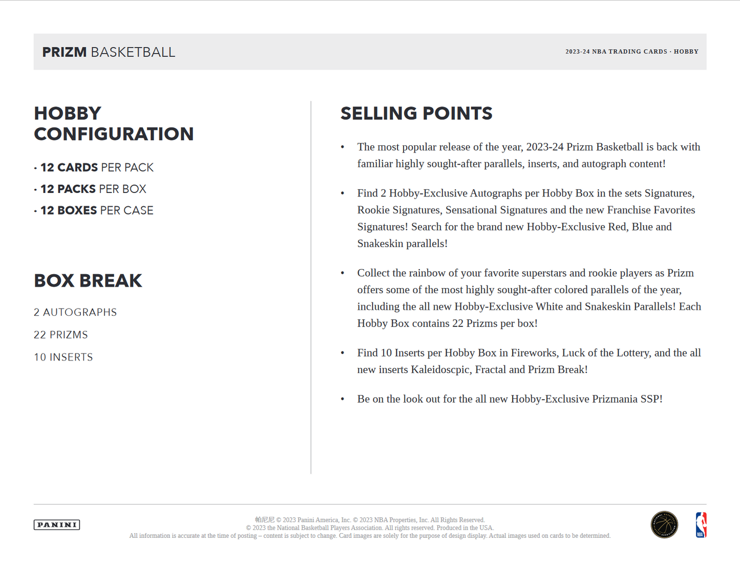 2023-24 Panini Prizm Basketball Hobby 12 Box Case