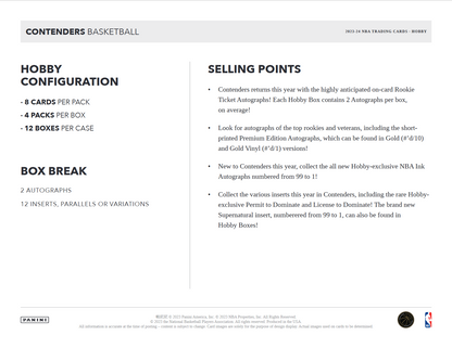 2023-24 Panini Contenders Basketball Hobby 12 Box Case