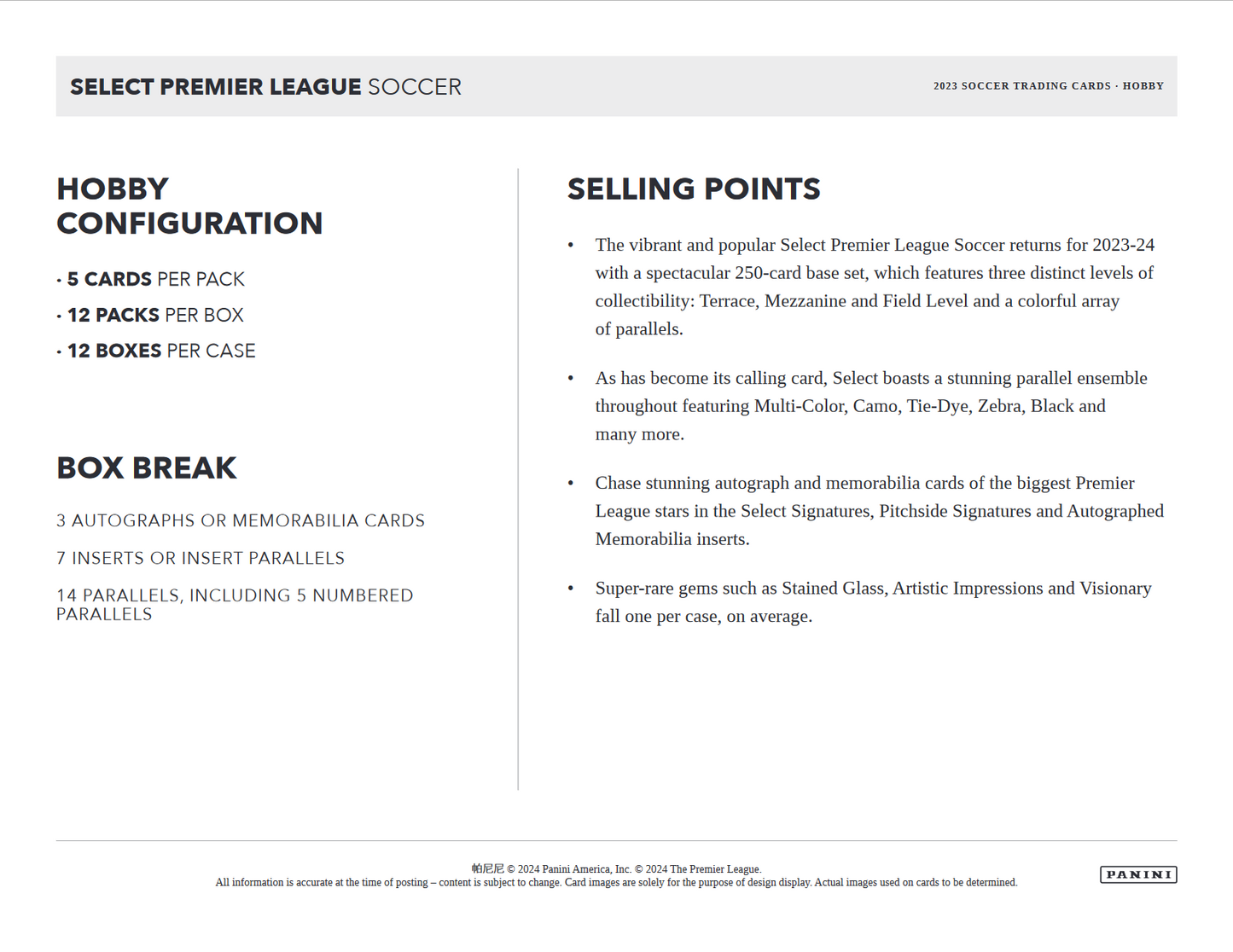 2023-24 Panini Select Premier League Soccer Hobby 12 Box Case