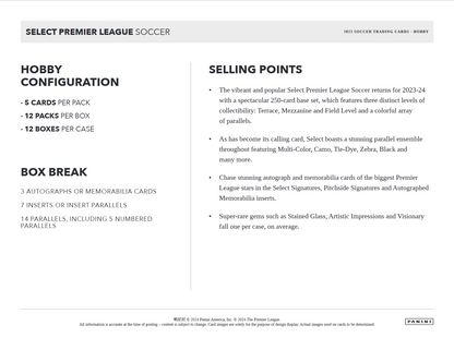 2023-24 Panini Select Premier League Soccer Hobby 12 Box Case