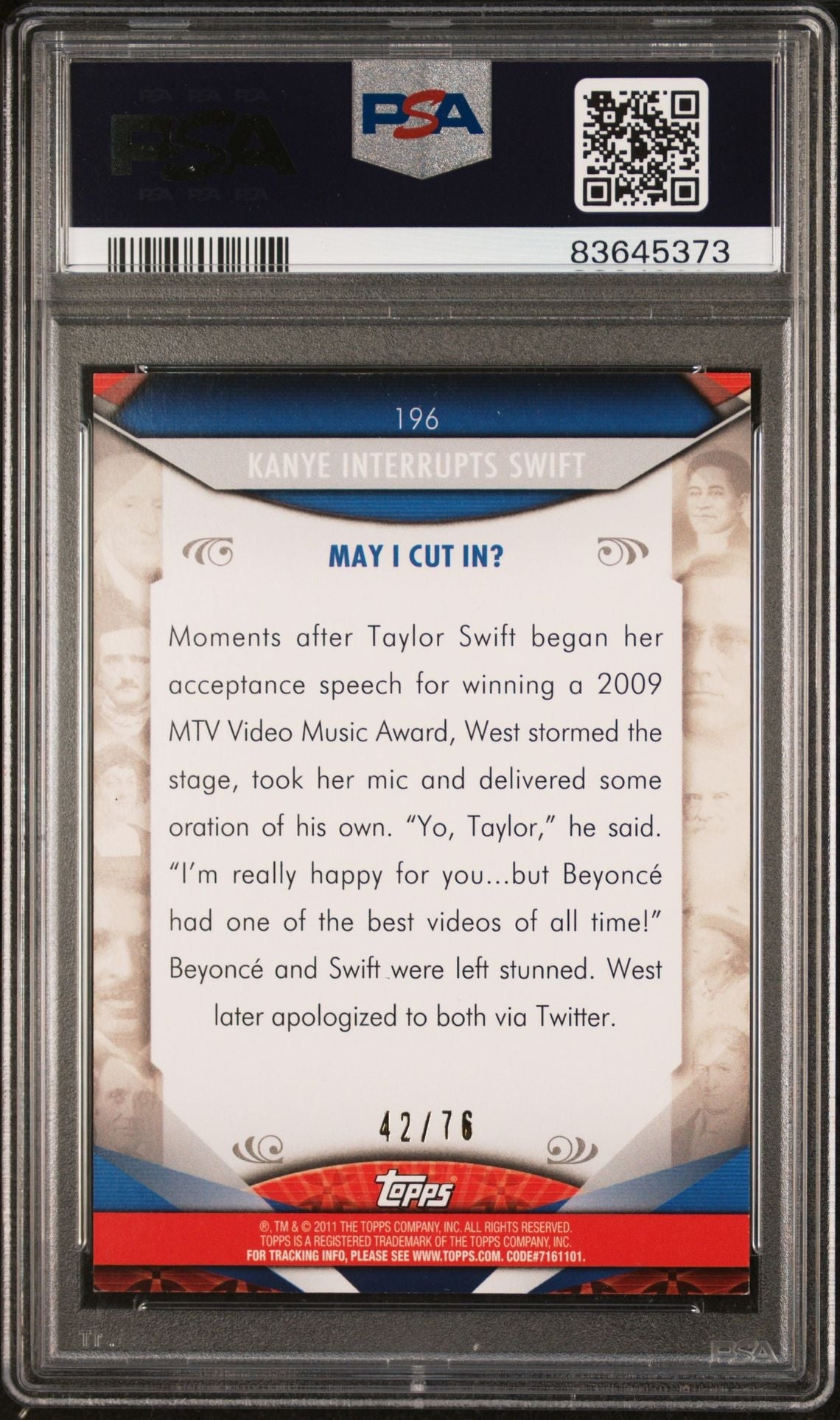 2011 Topps American Pie Kanye West/Taylor Swift Spotlight Foil #'d 42/76 PSA 9