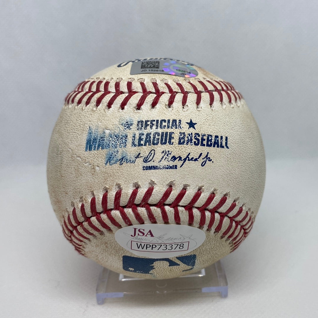 Ronald Acuna. Jr. Autographed MLB Game Used Double Career Hit 4 Double 1 RBI 2 & Freddie Freeman Double 04/26/18