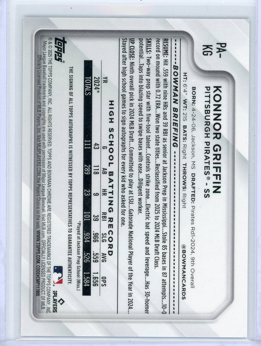 Konnor Griffin 2025 Bowman Chrome NSCC autograph #'d 35/50