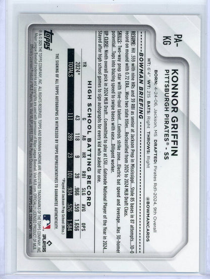Konnor Griffin 2025 Bowman Chrome NSCC autograph #'d 35/50