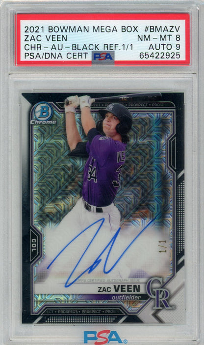 Zac Veen 2021 Bowman Chrome Mojo 1/1 PSA 8 Auto 9