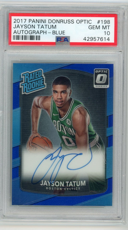 Jayson Tatum 2017-18 Panini Donruss Optic Blue Prizm Autograph #’d 04/49 PSA 10