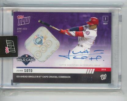 2019 Topps Now Purple Autograph w/ Base Relic Juan Soto #'d 04/25