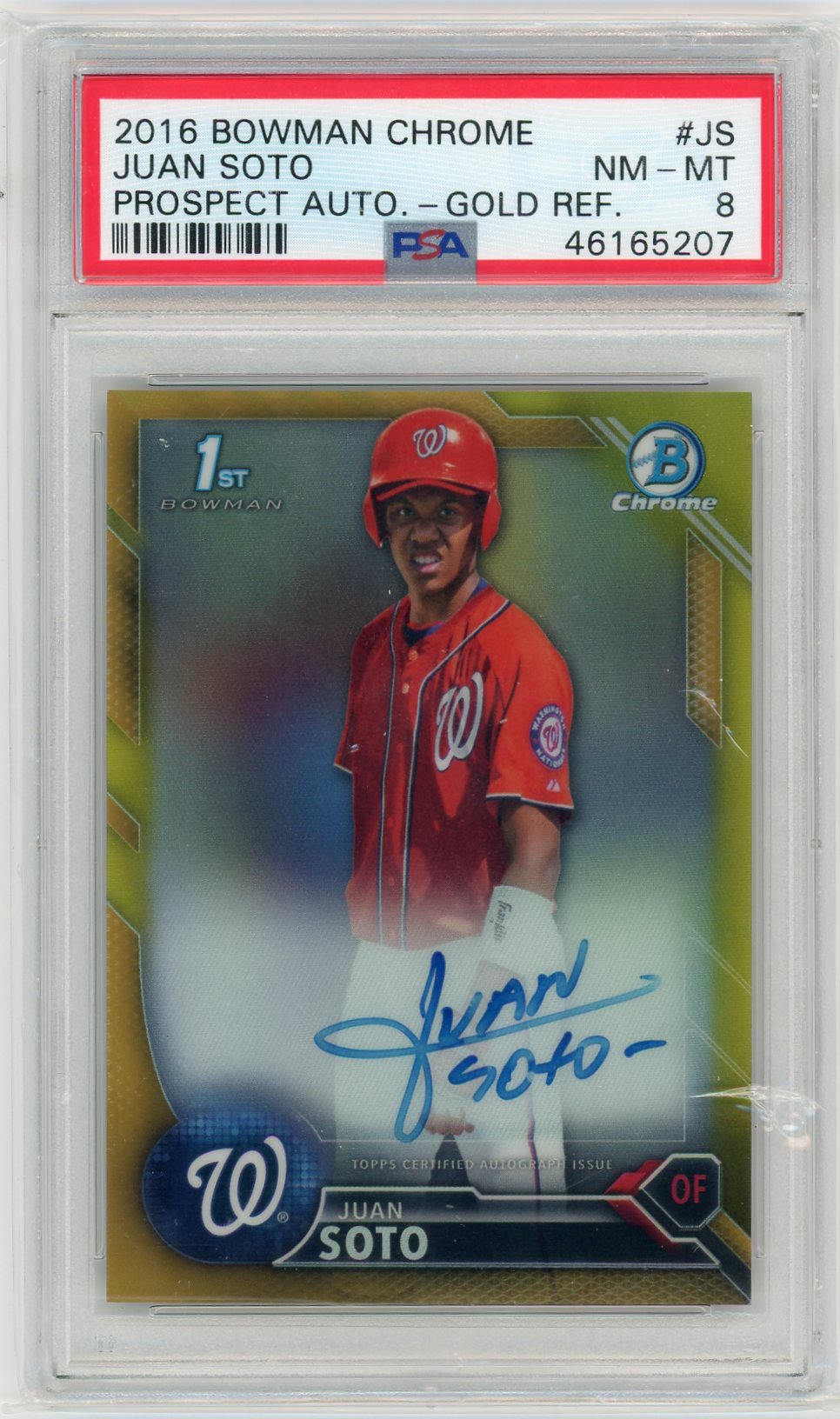 2016 Bowman Chrome Prospect Auto Gold  /50 Ref Juan Soto PSA 8