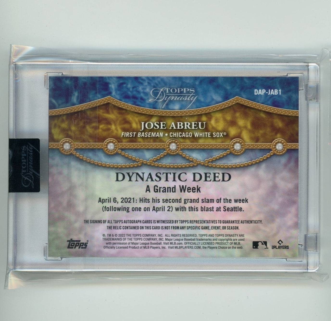 Jose Abreu 2022 Topps Dynasty Dynastic Deed relic autograph #'d 1/5