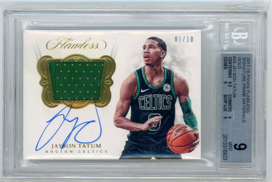 Jayson Tatum 2017 Panini Flawless Signature Prime Materials Gold 1/10 BGS 9