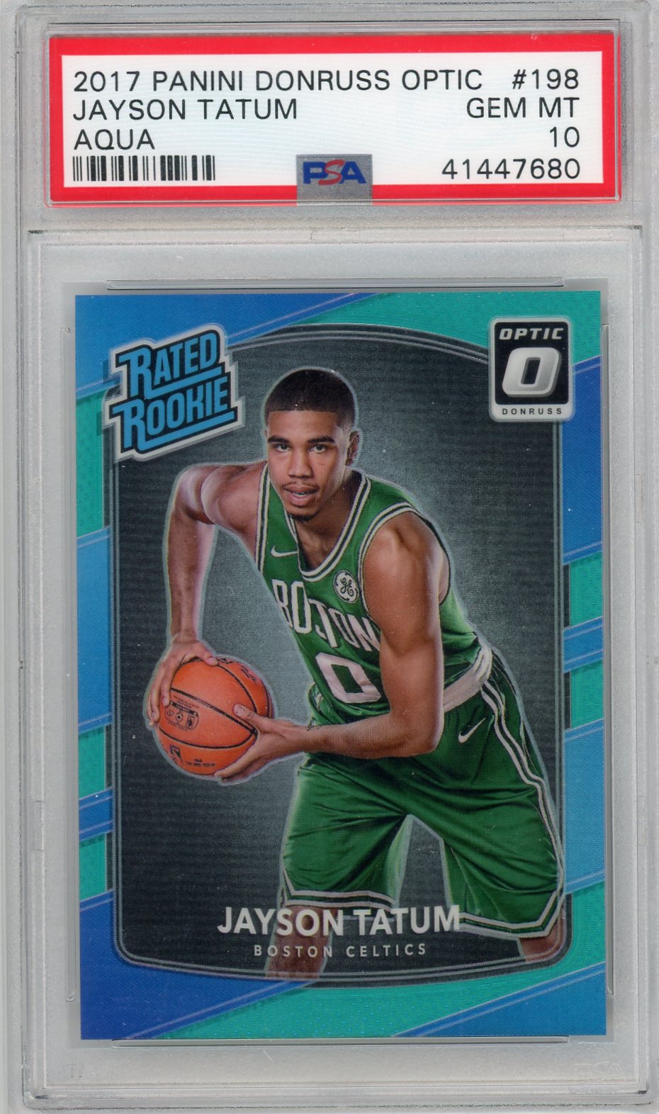 Jayson Tatum 2017-18 Panini Donruss Optic Aqua Prizm #’d 02/25 PSA 10