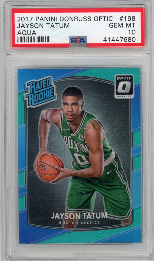 Jayson Tatum 2017-18 Panini Donruss Optic Aqua Prizm #’d 02/25 PSA 10