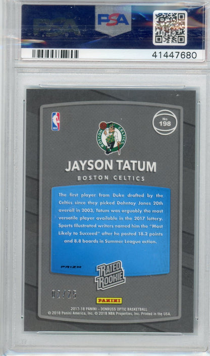 Jayson Tatum 2017-18 Panini Donruss Optic Aqua Prizm #’d 02/25 PSA 10