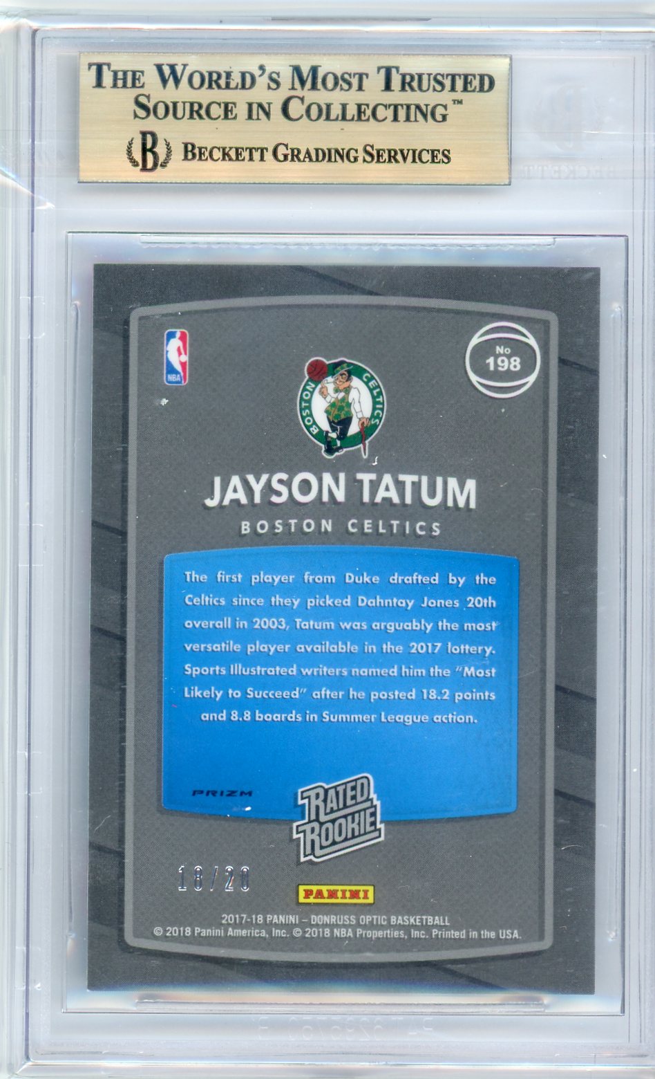 Jayson Tatum 2017-18 Panini Donruss Optic Fast Break Pink Prizm #’d 18/20 BGS 9.5