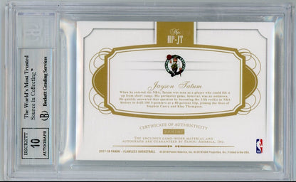 Jayson Tatum 2017-18 Panini Flawless Gold Horizontal Rookie Patch Auto 10/10 BGS 8.5 Auto 10